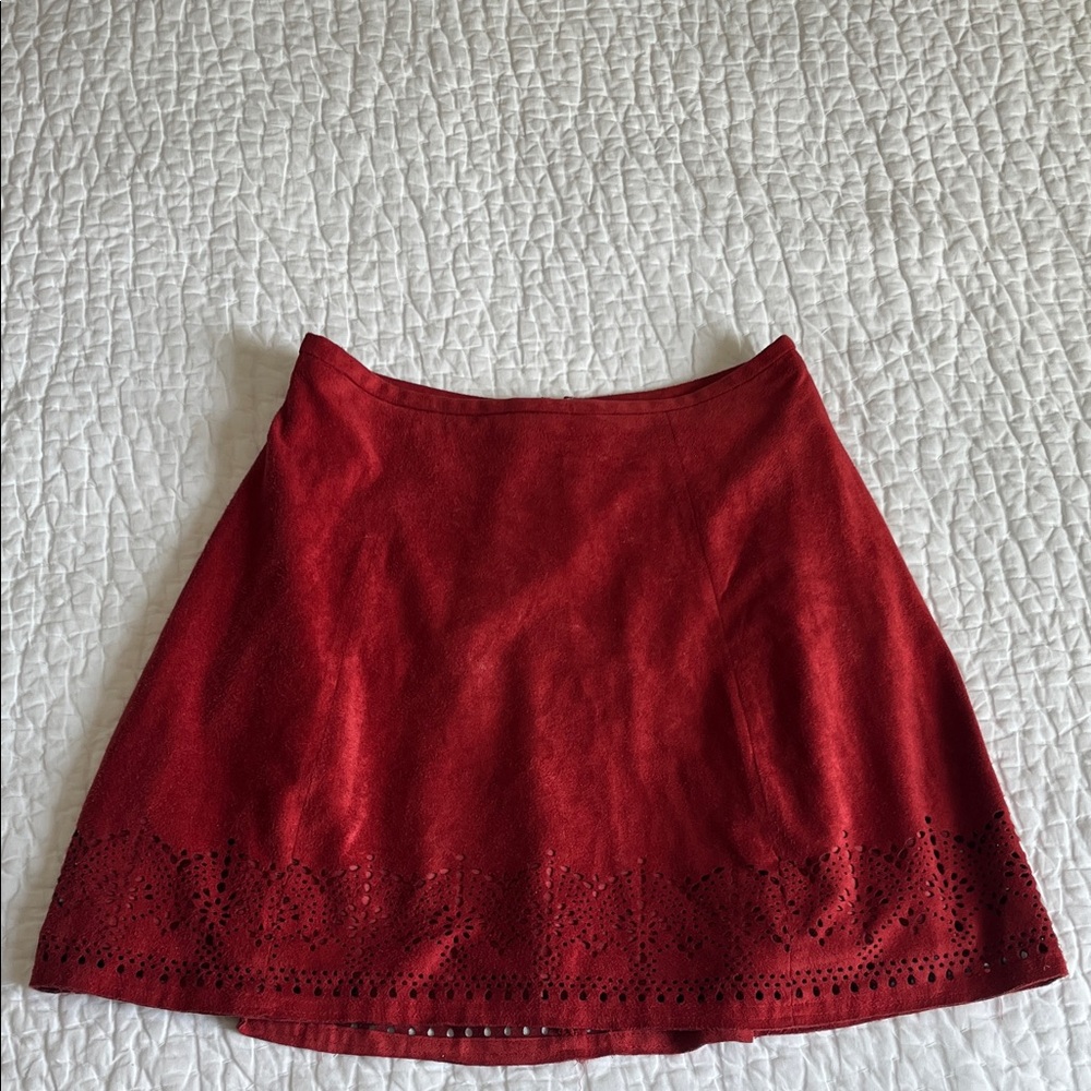 Express Red Skater Skirt with Cutout Hem